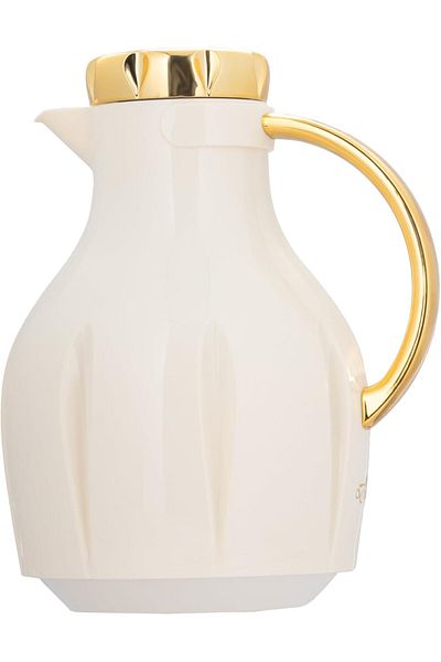 ALSAIF Deva Coffee And Tea Vaccum Flask In Ivory/gold / Leak-proof And Keeps Drinks Hot 1 Liter