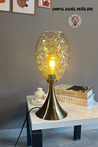 Bamyum Veltro Cam Bal Rengi Masa Lambası Dekoratif Masaüstü Aydınlatma Hol Ab...