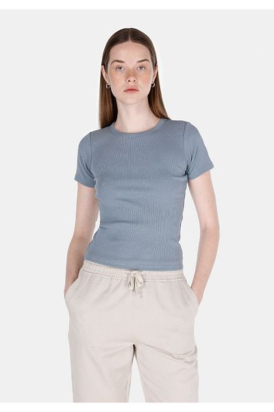 Colin's Slim Fit Round Neck Solid Women's Blue Short Sleeve T-Shirt