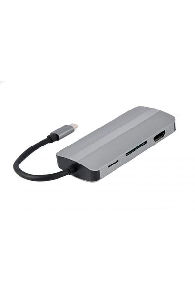Gembird HUB USB Gembird 8-in-1 A-CM-COMBO8-02, HDMI, VGA, USB, USB Type-C (Gri)