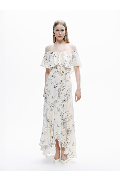 Nocturne Volanlı Desenli Maxi Elbise