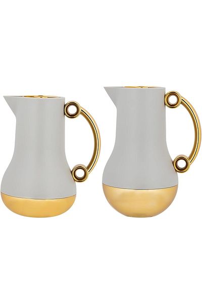 ALSAIF 2- Pieces Coffee And Tea Vacuum Flask, Leak-proof And Keeps Drinks Hot, 1.0/0.7liter, Light G