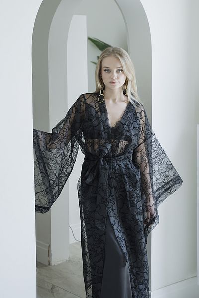 Mita Concept Black Organza Bat Wing Kimono