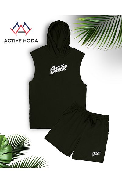 JANSO GROUP Active Moda_Men's Stwd Basikli Sleeveless Sports Singlet Shorts Set 2 Li Cotton Oversize Large Size