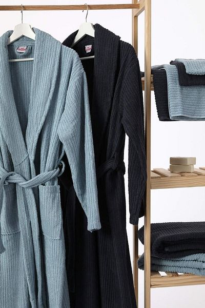 Nurpak Unisex Βαμβακερό Οικογενειακό Σετ Μπουρνούζι - Ανθρακί - Μέντα