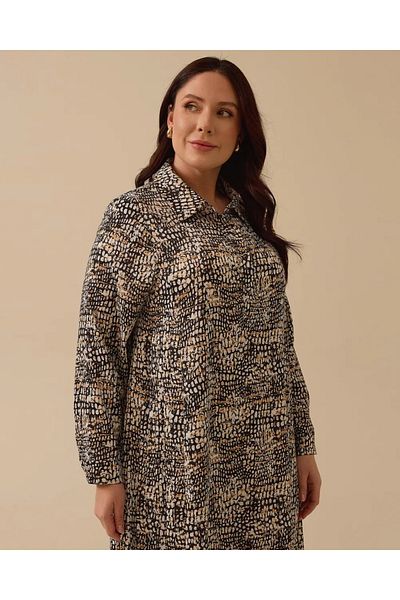 Gala-Xi Women's Plus Size Shirt Collar Print Dress 10002421314012