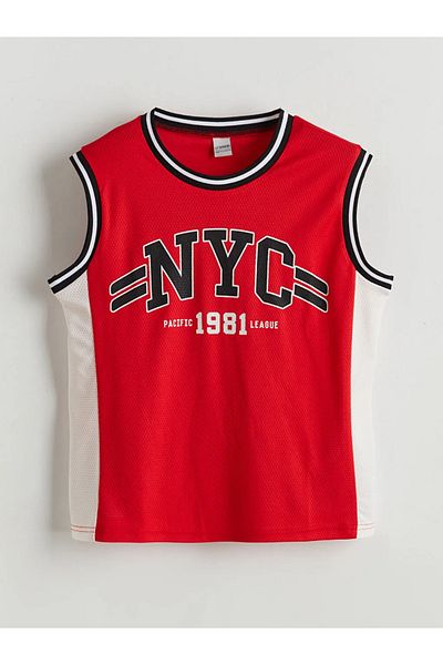 LC Waikiki Lcw kids orange crew neck nyc Printed boys' tank top