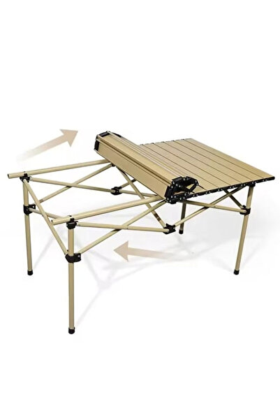Sportaj Taşınabilir Kamp Masası Alüminyum Gövde Kolay Kurulum 120x55x50Cm Sarı