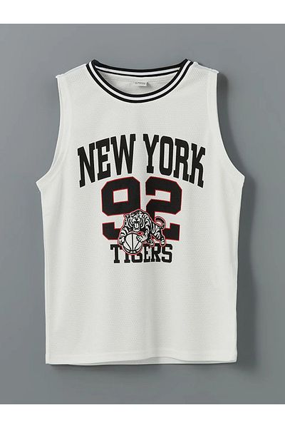 LC Waikiki LCW Kids Tricou alb cu decolteu New York imprimat pentru băiat