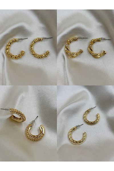 Eylülün Takısı Women's Gold Color 4 Pair Twist Earrings