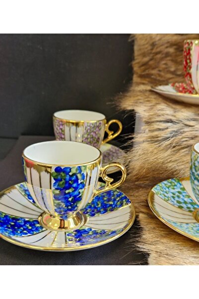 BY.RAYKA PORSELEN El Dekor TAŞYOL.M طقم أكواب رسم ديكور يدوي من البورسلين ووع...