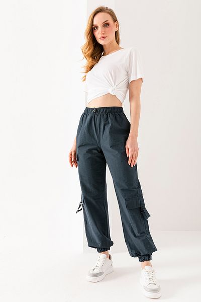 GİYSA Women's Adjustable Waist Cargo Pocket Parachute Pants Smoked - 925045