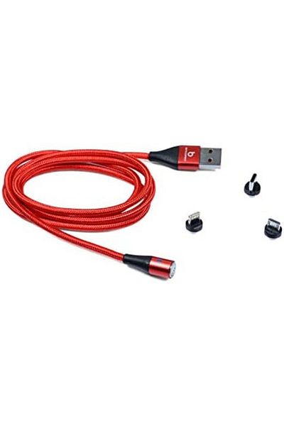 Generic BITCOREZ 3A Fast Charging LED Magnetic Nylon Braided Micro USB type C 3in1 Phone Charger Cable, Co