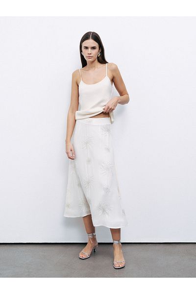 Nocturne Beaded Brode Midi Skirt