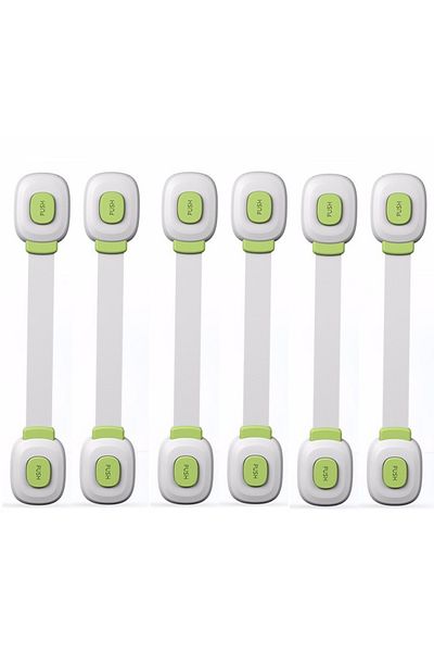 Empria Set Of 6 Flexible Safety Locks With Double Lock For Doors And Drawers, Green