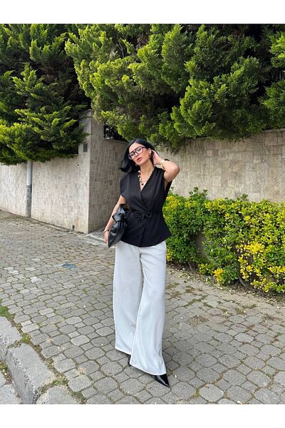 MY LİKA Scuba Crep Waist Tie Vest