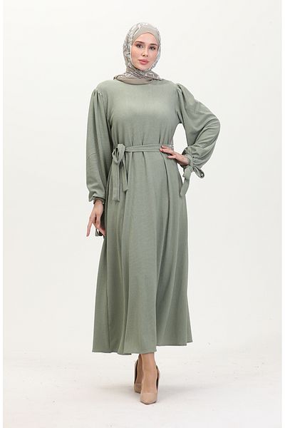 sefamerve Kleid mit gerafften Ärmeln 1053-06 Grün