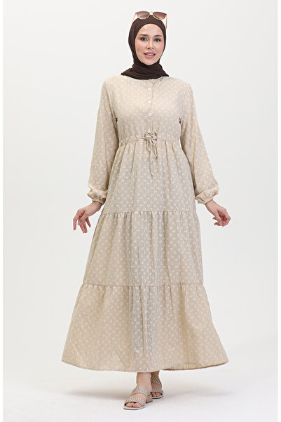 sefamerve Μπεζ φόρεμα με μοτίβο άγκυρας - 0400-03