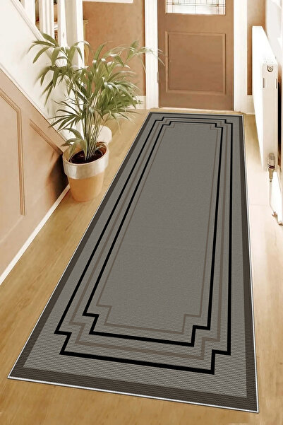 Hülya Home Runner Geometric Scandinavian Tumbled Digital Print Washable Non-Slip Base 9014RunnerHULYA