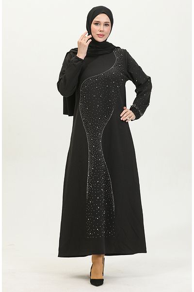 sefamerve Schwarzes Abendkleid mit Steindruck – Modell 0407-03