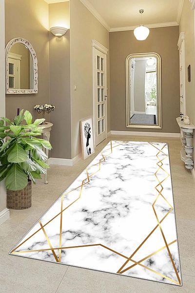 df home Digital Printed Cutting Mat - Hall Doorway Entrance Carpet, Washable Non-Slip Base 3436 Gold