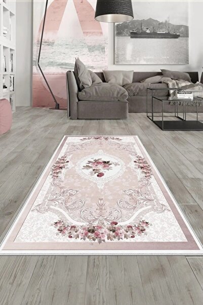 df home Salon Halısı Geometrik İskandinav Eskitmeli Dijital Baskı Yıkanabilir...