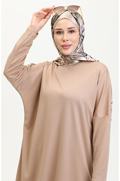 sefamerve 8729-01 Model Milk Brown Colored Relaxed Cut Flowing Tunic