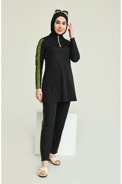 sefamerve Schwarz-grüner Mesh-Hijab-Badeanzug – 2207-01