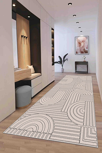 Hülya Home Runner Geometric Scandinavian Antique Digital Printing Washable Non-Slip Base 9017Yollukhulya
