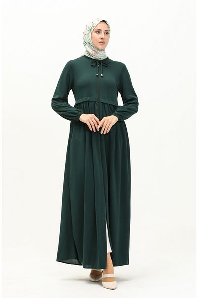 sefamerve Emerald Green Zippered Ferace - 0569-07