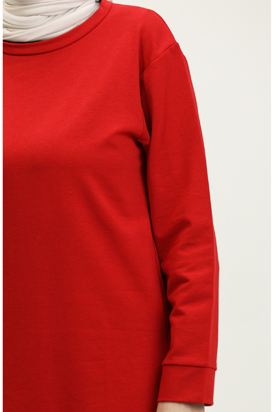 sefamerve Sıfır Yaka Sweatshirt 23124-01 Kırmızı