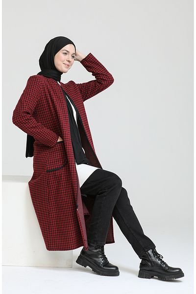 sefamerve Καπάκι Claret Red Houndstooth με σχέδιο - 1658-07