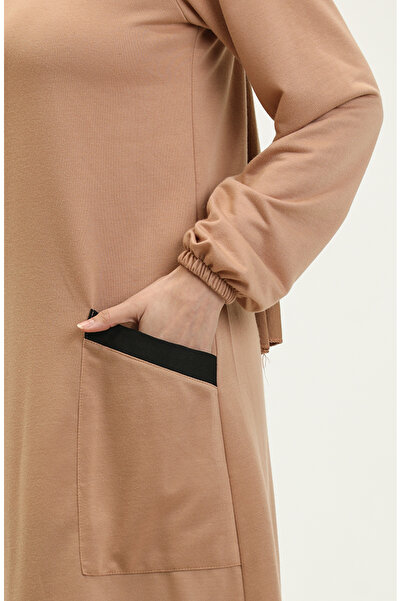 sefamerve İki İplik Cepli Elbise 0274-02 Sütlü kahve