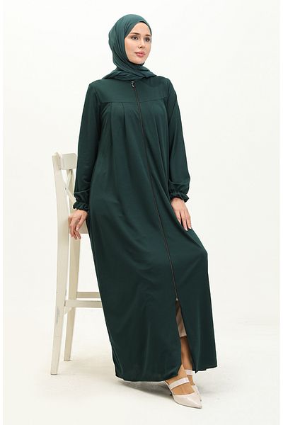 sefamerve Emerald Green Robe Ferace με φερμουάρ - 0702-01