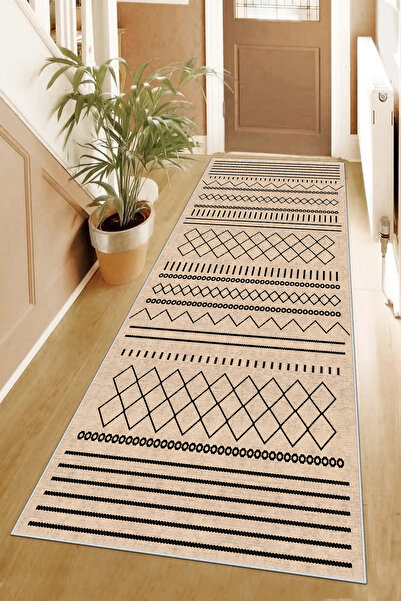 Hülya Home Runner Geometric Scandinavian Antique Digital Printing Washable Non-Slip Base 8176Yollukhulya