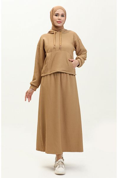 sefamerve Mustard Sweat Skirt and Top Set - 24K9086-03