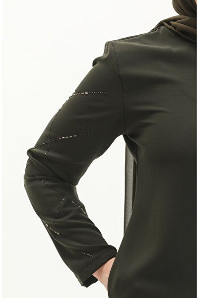 sefamerve Khaki Large Size Stone Printed Ferace 5045-04