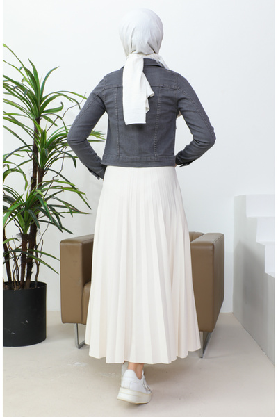 sefamerve Düğmeli Bolero Kot Ceket 37001-04 Gri