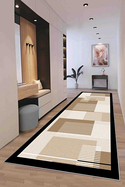 Hülya Home Runner Geometric Scandinavian Antique Digital Printing Washable Non-Slip Base 9018Yollukhulya