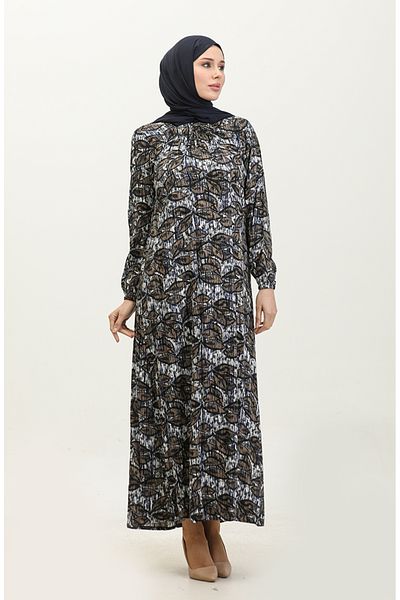 sefamerve Φόρεμα βισκόζης μεγάλου μεγέθους Navy Blue Printed - 44851D-03