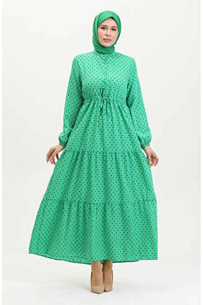 sefamerve Φόρεμα με μισά κουμπιά με πράσινο σχέδιο - 0387-07