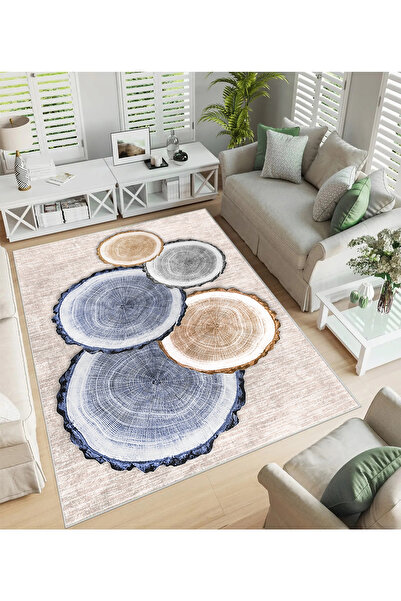 Hülya Home Kesme Halı Desenli Dijital Baskı Yıkanabilir Kaymaz Taban İnce Salon Mutfak Çocuk Halısı Yolluk