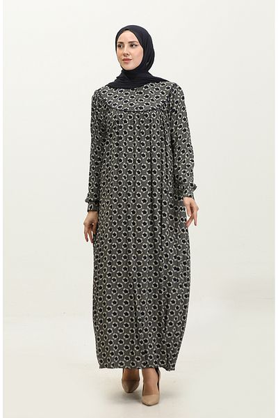 sefamerve Φόρεμα Navy Blue Viscose Print Plus Size - 4473E-02