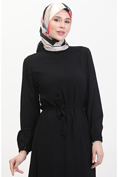 sefamerve Black Belted Dress - 0512-04 Model