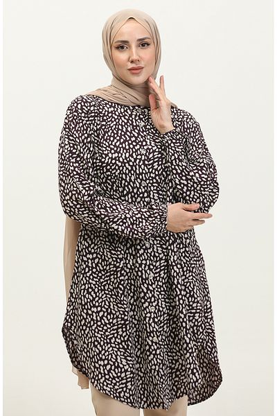sefamerve Μωβ τουνίκ βισκόζης - Plus Size, με κουμπί, 3017-01