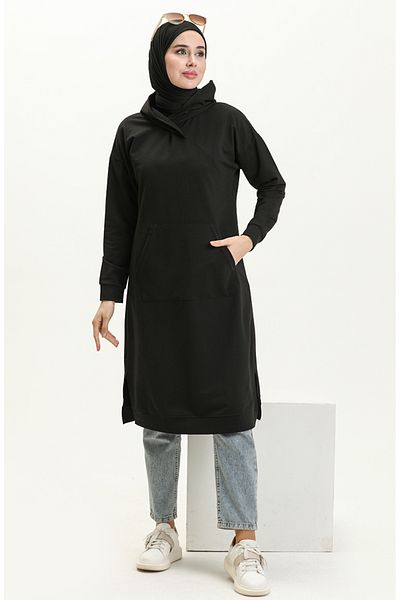 sefamerve Tunica sport cu buzunar cangur negru - 3032-01