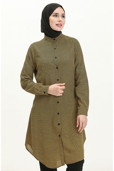 sefamerve Mustard Viscose Printed Tunic - 2554-01
