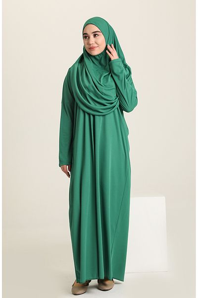 sefamerve Emerald Green Practical Prayer Dress - With Bag, 1973-08
