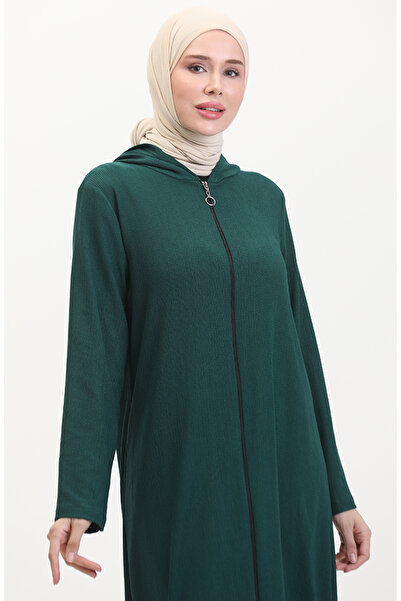 sefamerve Bürümcük Kumaş Kapüşonlu Spor Ferace 1045-05 Zümrüt Yeşili