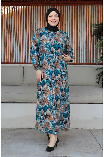 sefamerve Rochie de mărime mare cu centură albastră - 4579A-04